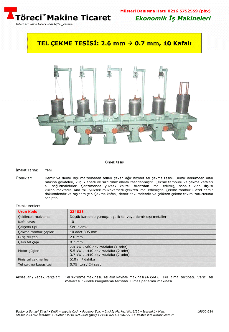 Tel Çekme Tesisi (0.75 ton / 24 saat) 234828 Tel Çekme Tesisi (0.75 ton / 24 saat) 234828