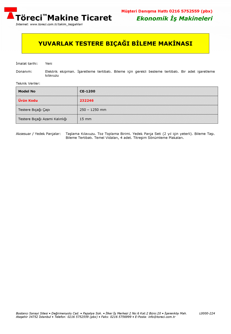 Temel Vidaları (CE-1200) 232164