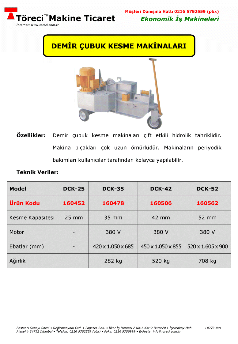 25 - 52 mm kesme kapasiteli demir çubuk kesme makası.