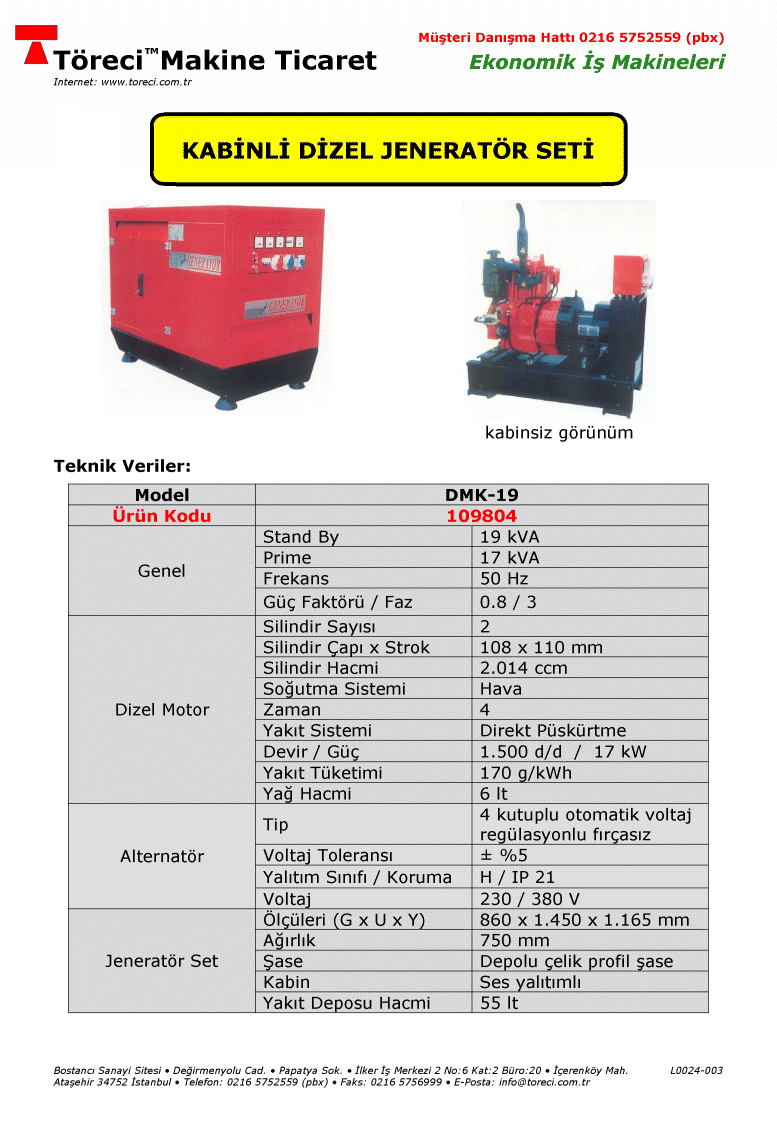 Dizel Motorlu Kabinli Jeneratör Seti 109804