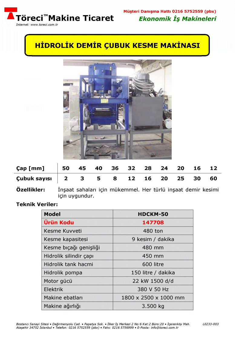 52 mm bükme kapasiteli hidrolik demir çubuk bükme makinası.