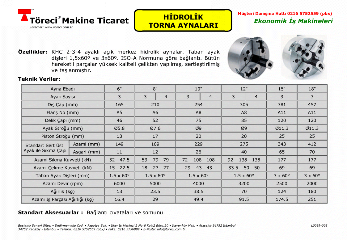 KHC 2-3-4 ayaklı açık merkez hidrolik ayna.