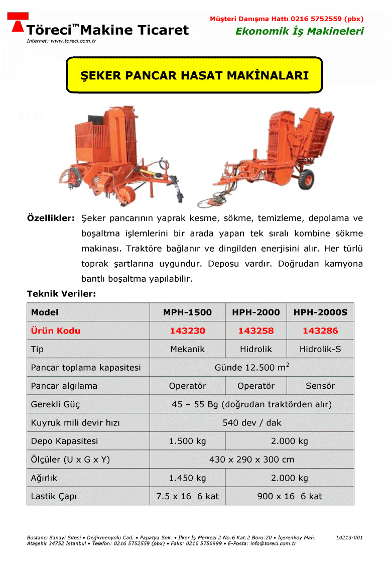 12.000 m2 işleme kapasiteli traktör arkası şeker pancar hasat makinası.