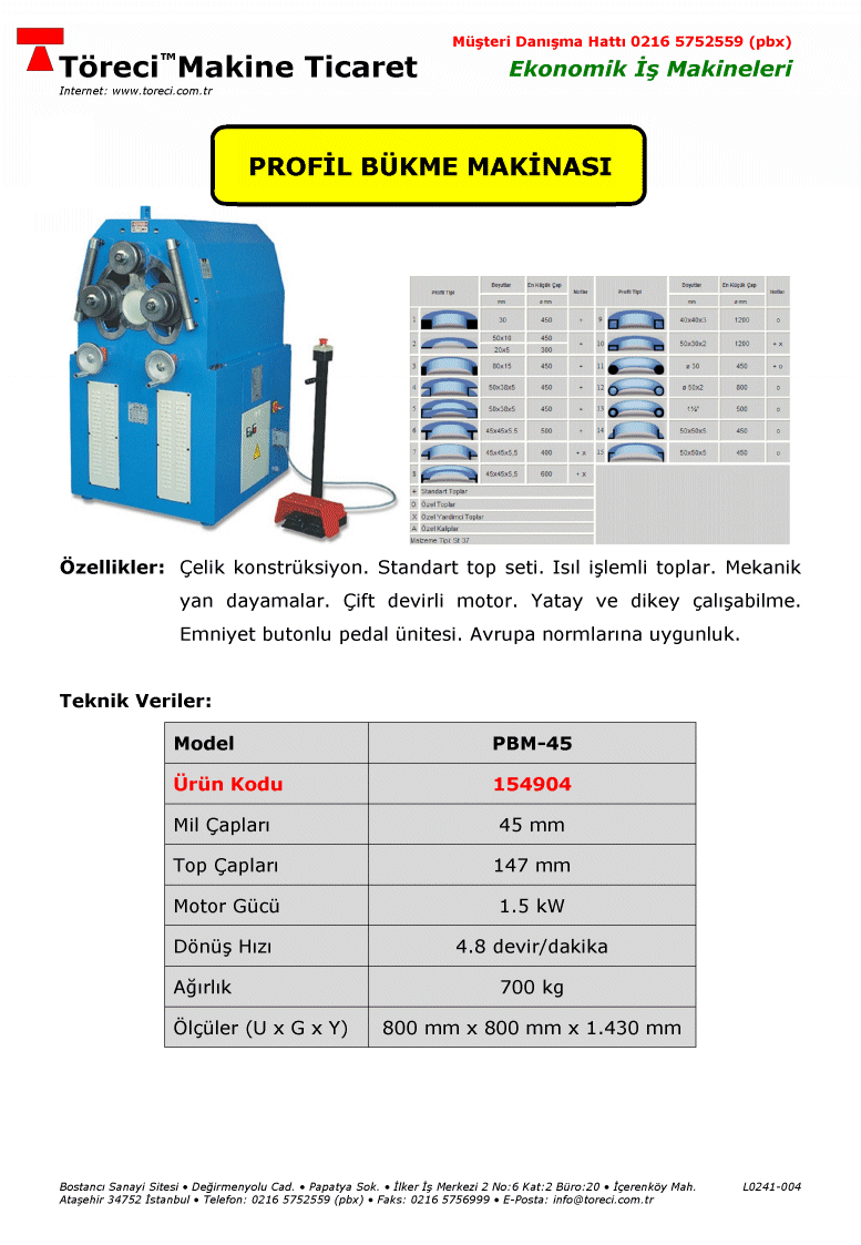 40 x 40 x 3 mm kare profil bükme kapasiteli 1.5 kW motorlu profil bükme makinası.