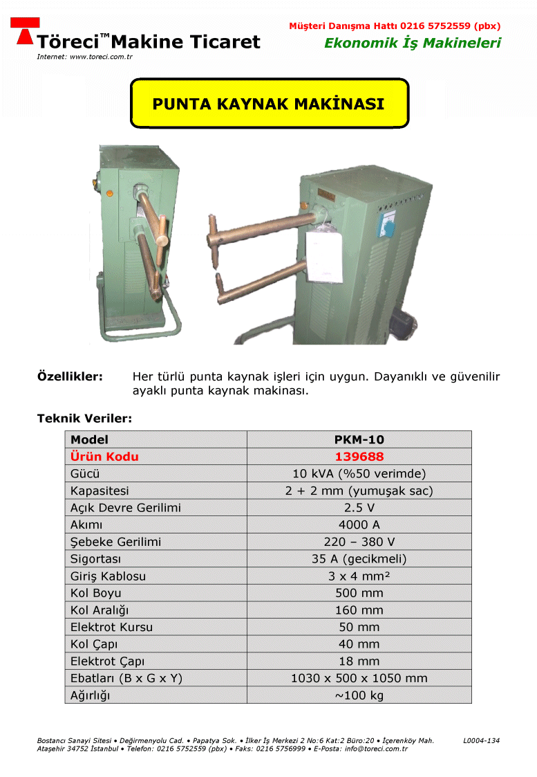 2 + 2 mm puntalama kapasiteli ve 10 kVA gücünde ayaklı punta kaynak makinası.