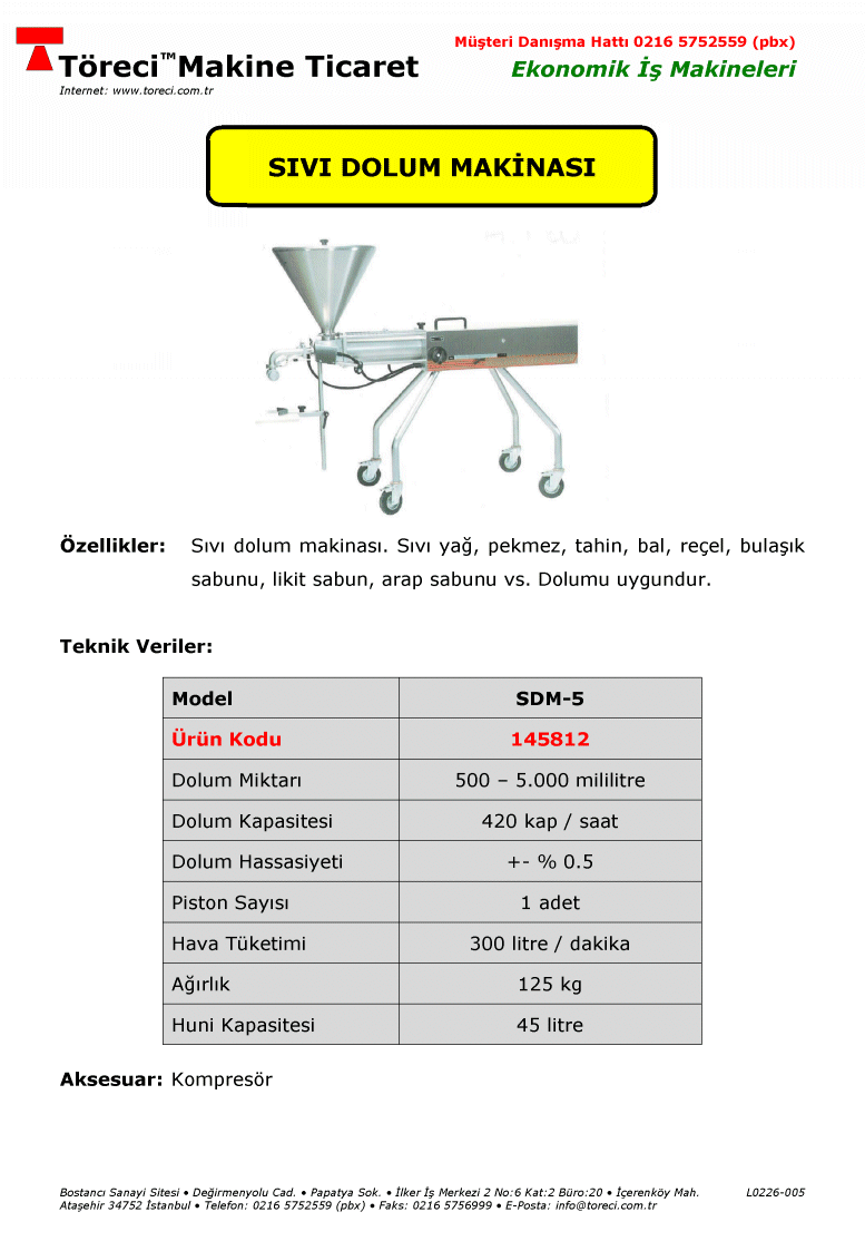 420 kap/saat dolum kapasiteli 0.5 - 5 litre dolum kapasiteli sıvı dolum makinası.