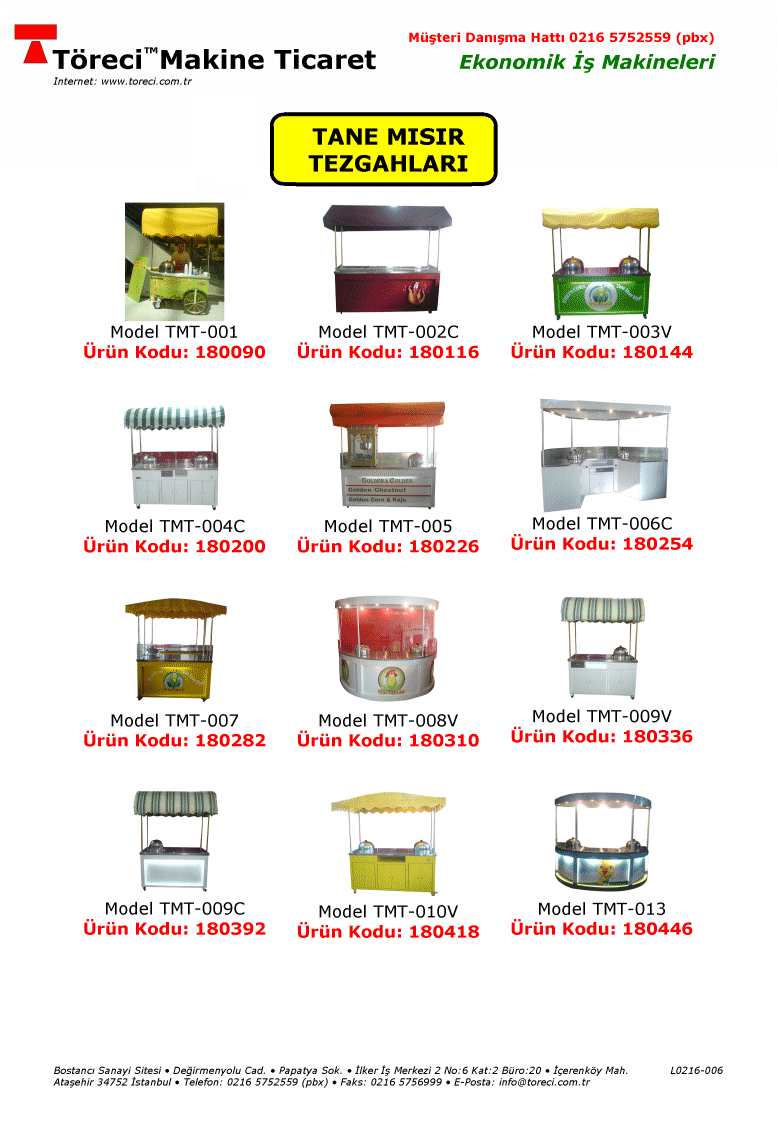 Muhtelif ölçüde ve gustoda tane mısır arabası.