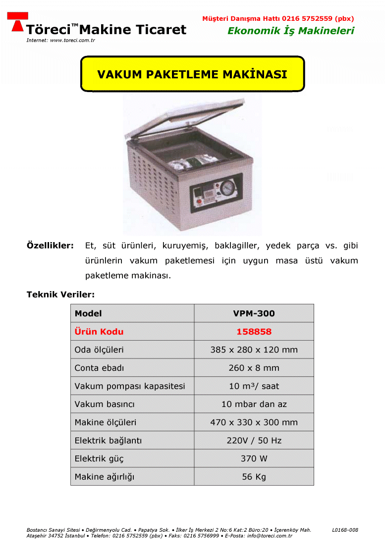 385 x 280 x 120 mm oda ölçülü vakum paketleme makinası.